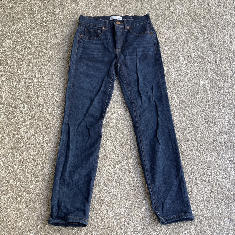 LOFT Mid Rise Skinny Crop Jeans Womens 2 26 Dark Wash Blue Stretch Denim Pants